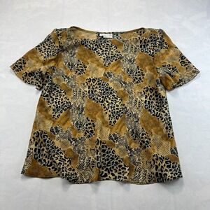 S.L. Fashions Blouse Top Womens 18W Brown Leopard Snake Print Boat Neck Pullover